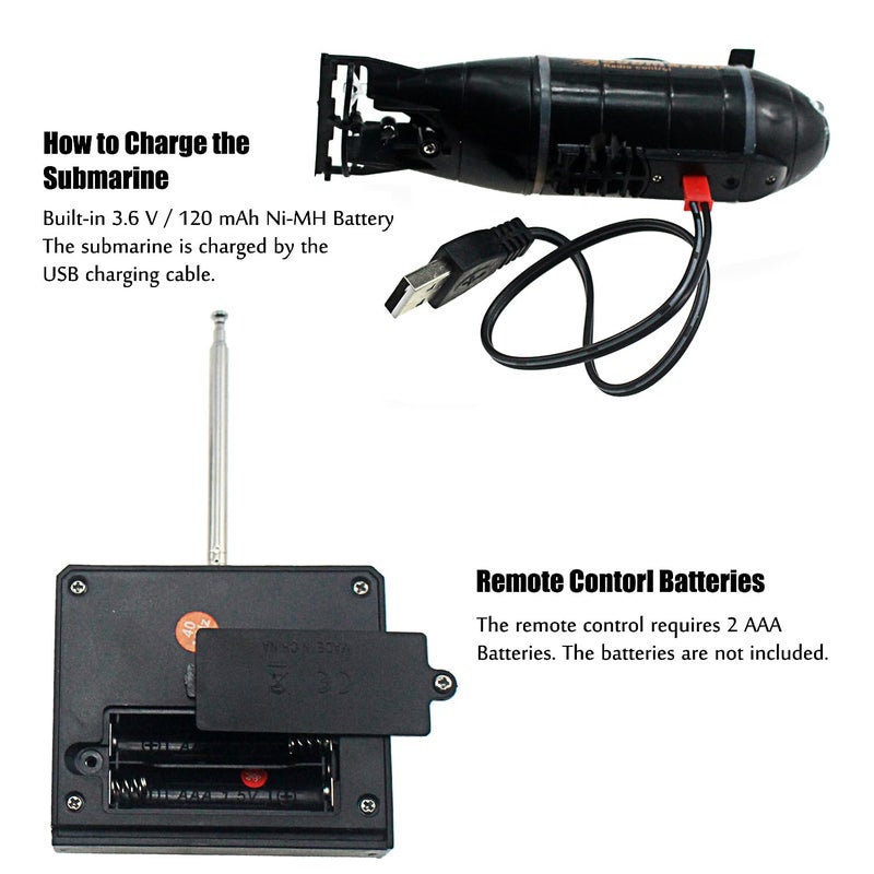 Tipmant Mini Remote Control Nuclear Submarine Toy RC Boat Electric Water Kids Birthday Gifts (Black) - Image 5